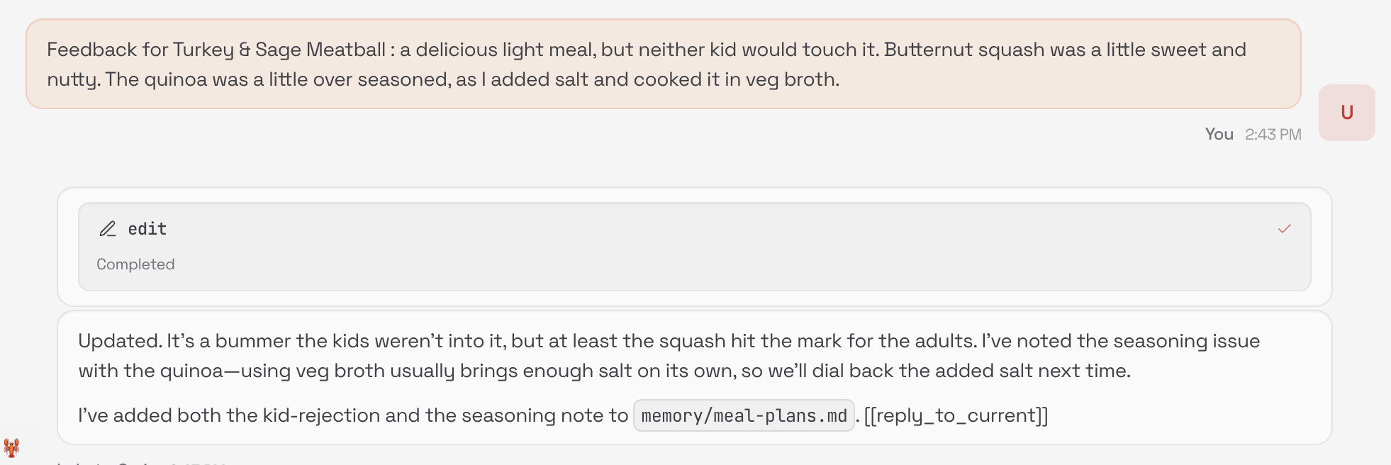 Recipe feedback